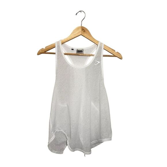Gymshark Womens Sheer Tank Top Split Open Back Round Hem Size Medium White - Picture 1 of 6